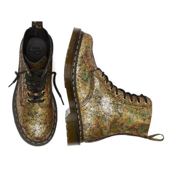 Dr. Martens Gold 1460 Pascal Iridescent Crackle Lace Up Combat Boots/Booties - Picture 11 of 12